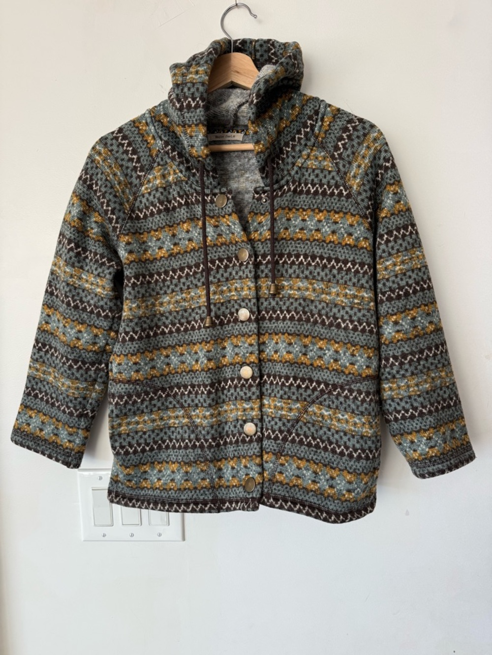 Kids Hooded Fleece Wool Patterned Button-Up Jacket - Picture 6 of 6